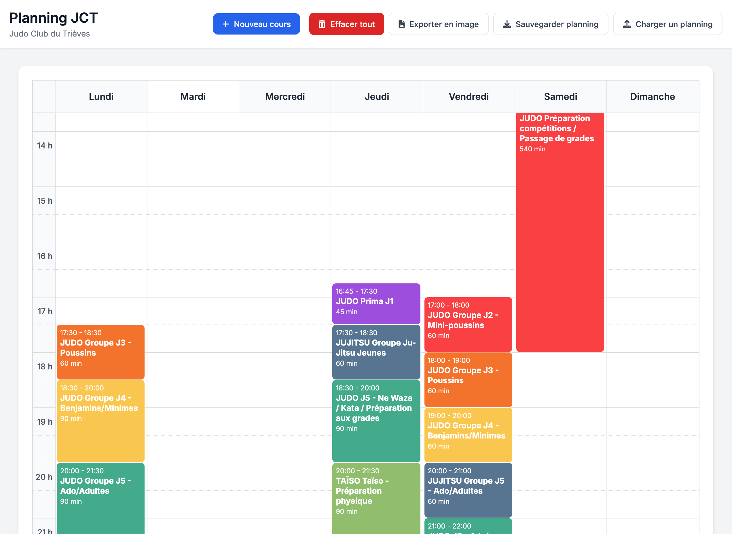 Interface du gestionnaire de planning